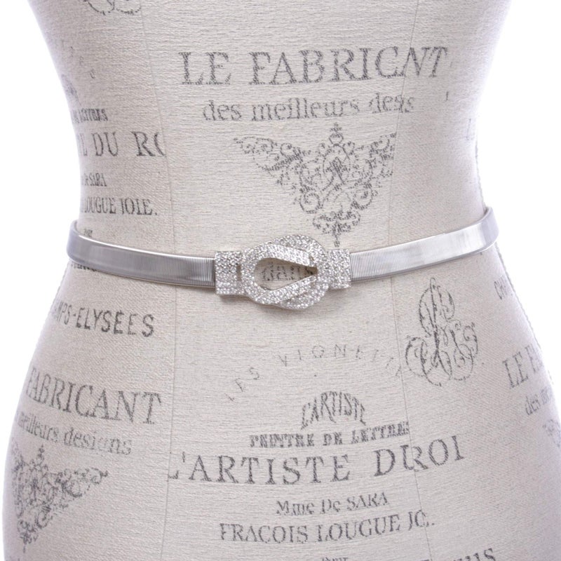 Beltiscool Women's Rhinestone Skinny Knot Buckle Piece Stretch Waist Chain Belt, silver (size: m/l) - Image 2